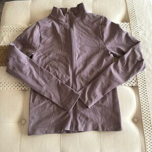 Purple Athletic Zip Up Sweater with thumb holes on sleeves